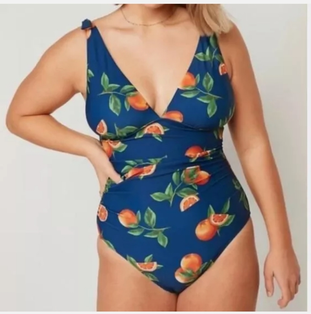 Old Navy Blue One Piece with Orange Fruit Print